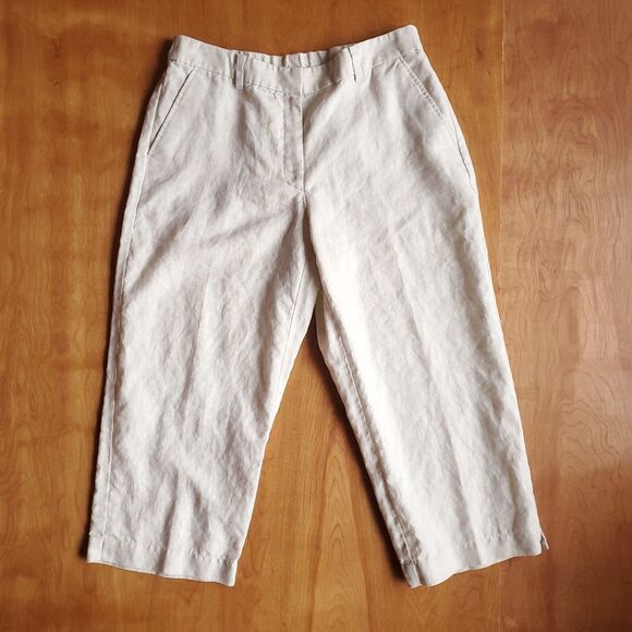 Liz Claiborne Audra Capri Crop Pants Sz 10 100% Linen Beige Chino Trouser - Picture 6 of 12